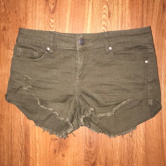 dark green denim shorts